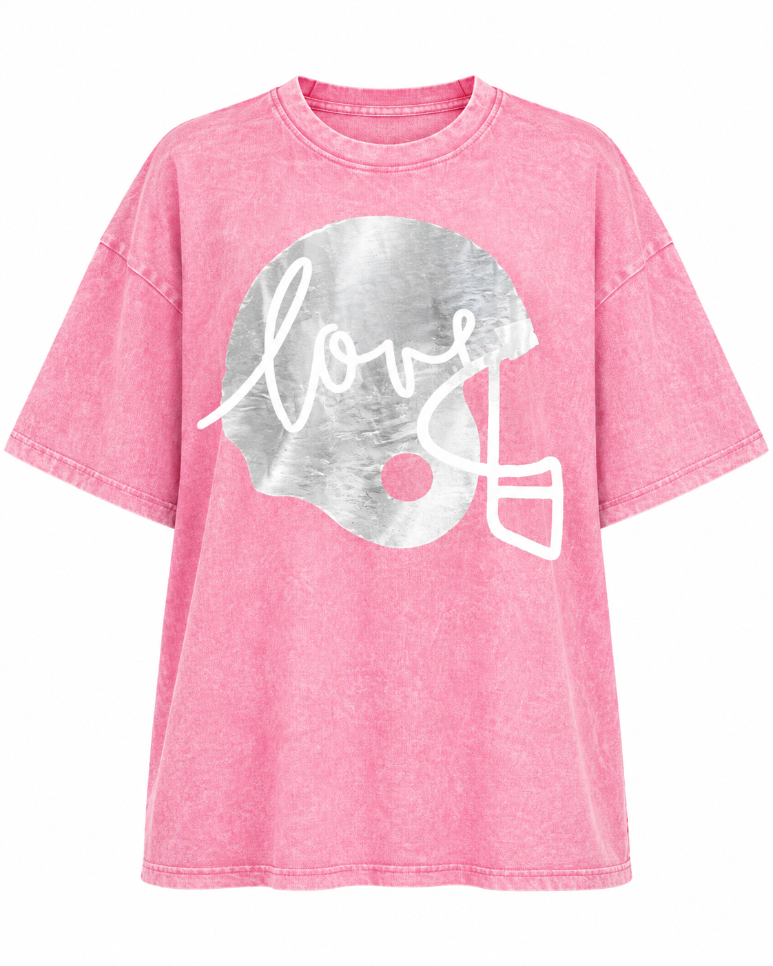 Pink "Football Helmet Love" Oversized Mineral-Washed Tee
