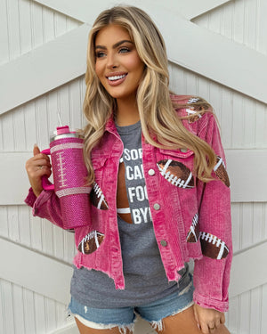 Pre-Order: Hot Pink Corduroy Sequin FOOTBALL Jacket (Ships Approx. 6/20) - Live Love Gameday®