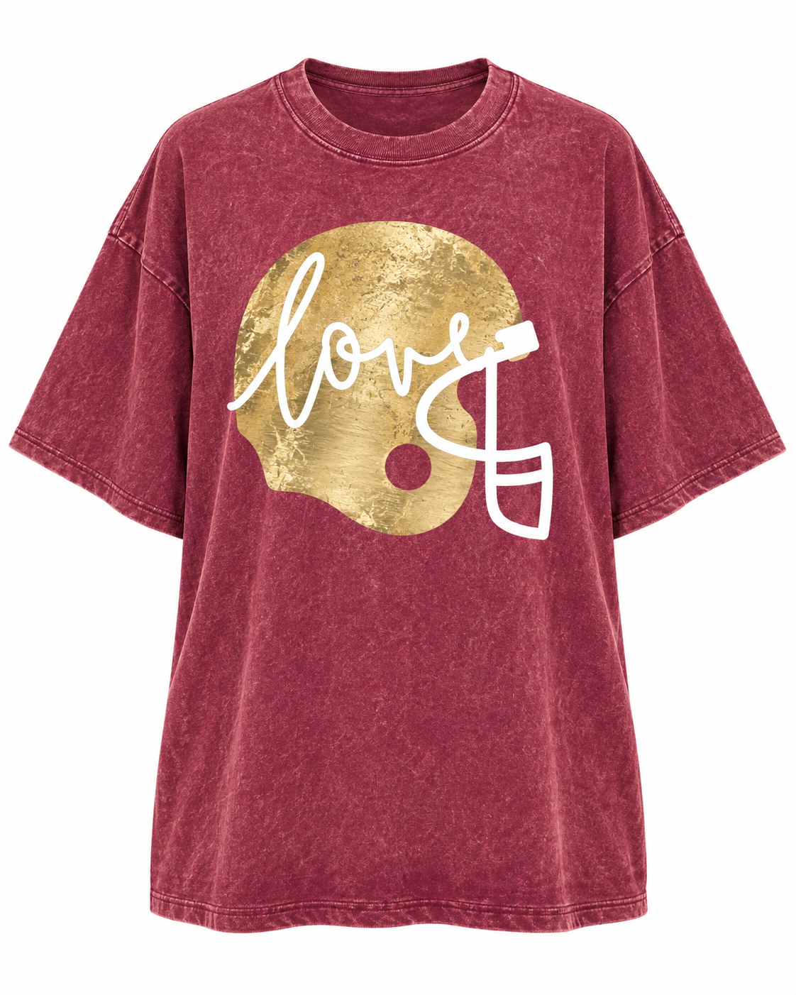 Wine "Football Helmet Love" Oversized Mineral-Washed Tee