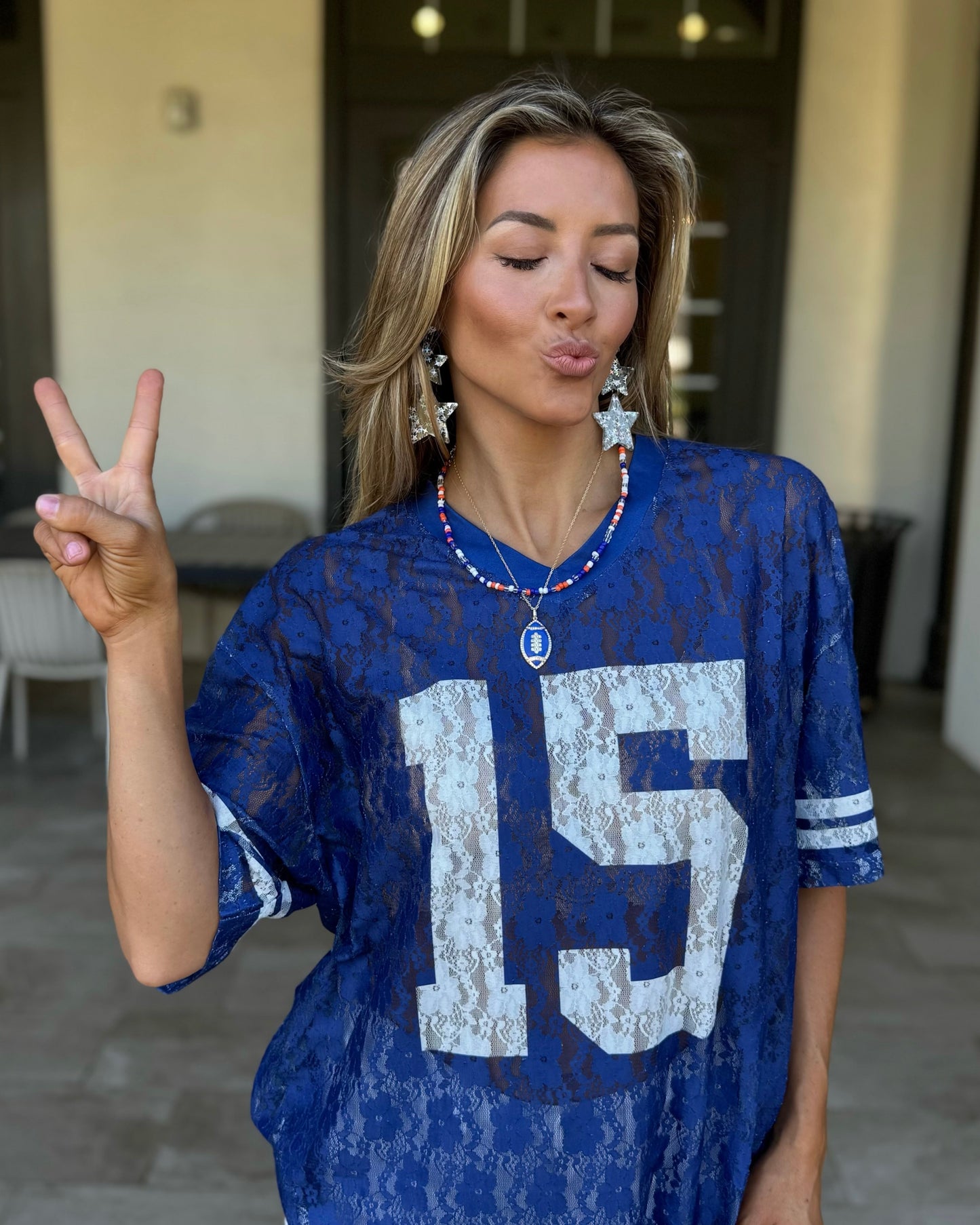 Blue/Orange Sidelines Beaded Necklace