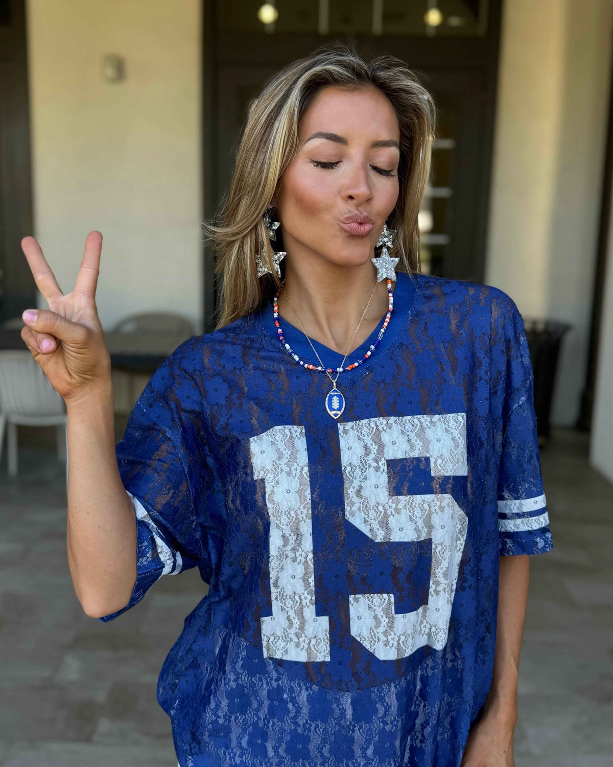 Blue/Orange Sidelines Beaded Necklace
