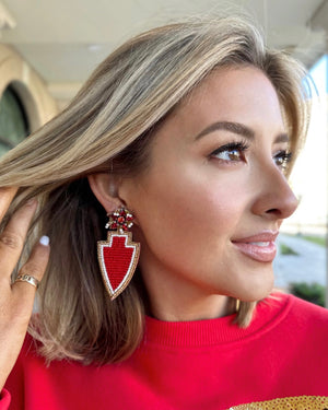 Red/Gold Beaded Arrowhead Earrings (Ships Approx. 11/15) - Live Love Gameday®