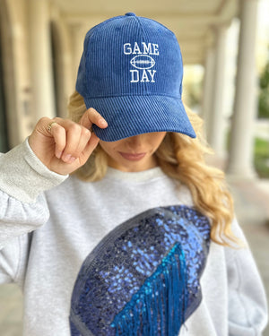Royal Embroidered Corduroy “GAME DAY” Football Cap (Ships 10/15) - Live Love Gameday®