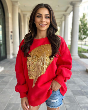 Red/Gold Sequin Fringe Football Pullover (Ships 10/20) - Live Love Gameday®