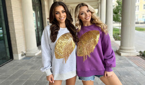 Gray/Gold Sequin Fringe Football Pullover (Ships 10/20) - Live Love Gameday®