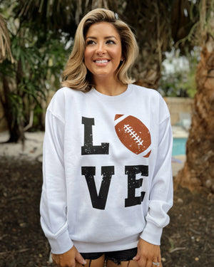 Cozy White LOVE Football Pullover - Live Love Gameday®
