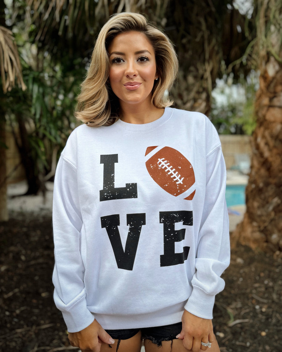 Cozy White LOVE Football Pullover - Live Love Gameday®