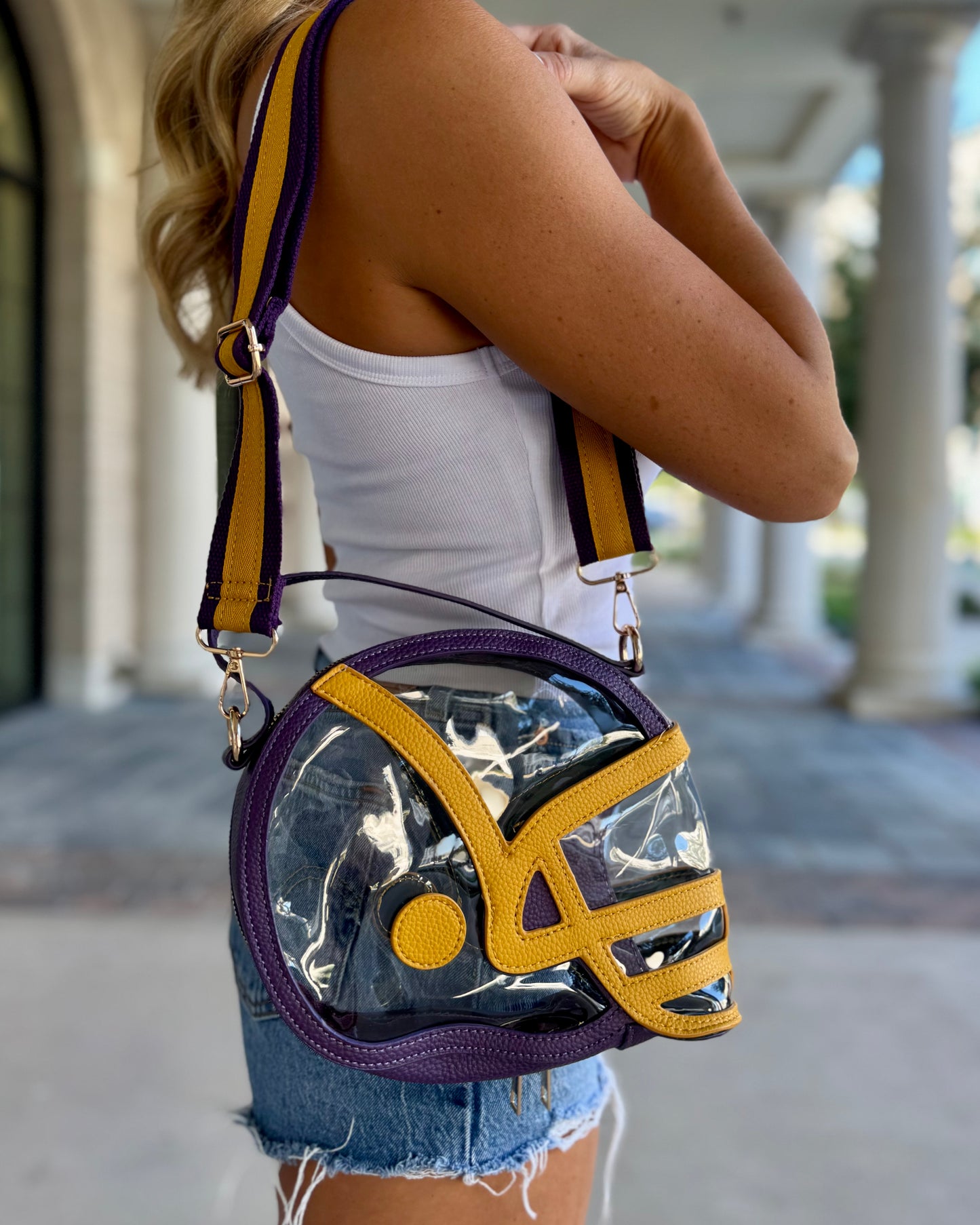Purple Gold Football-Helmet Stadium-Approved Clear Purse