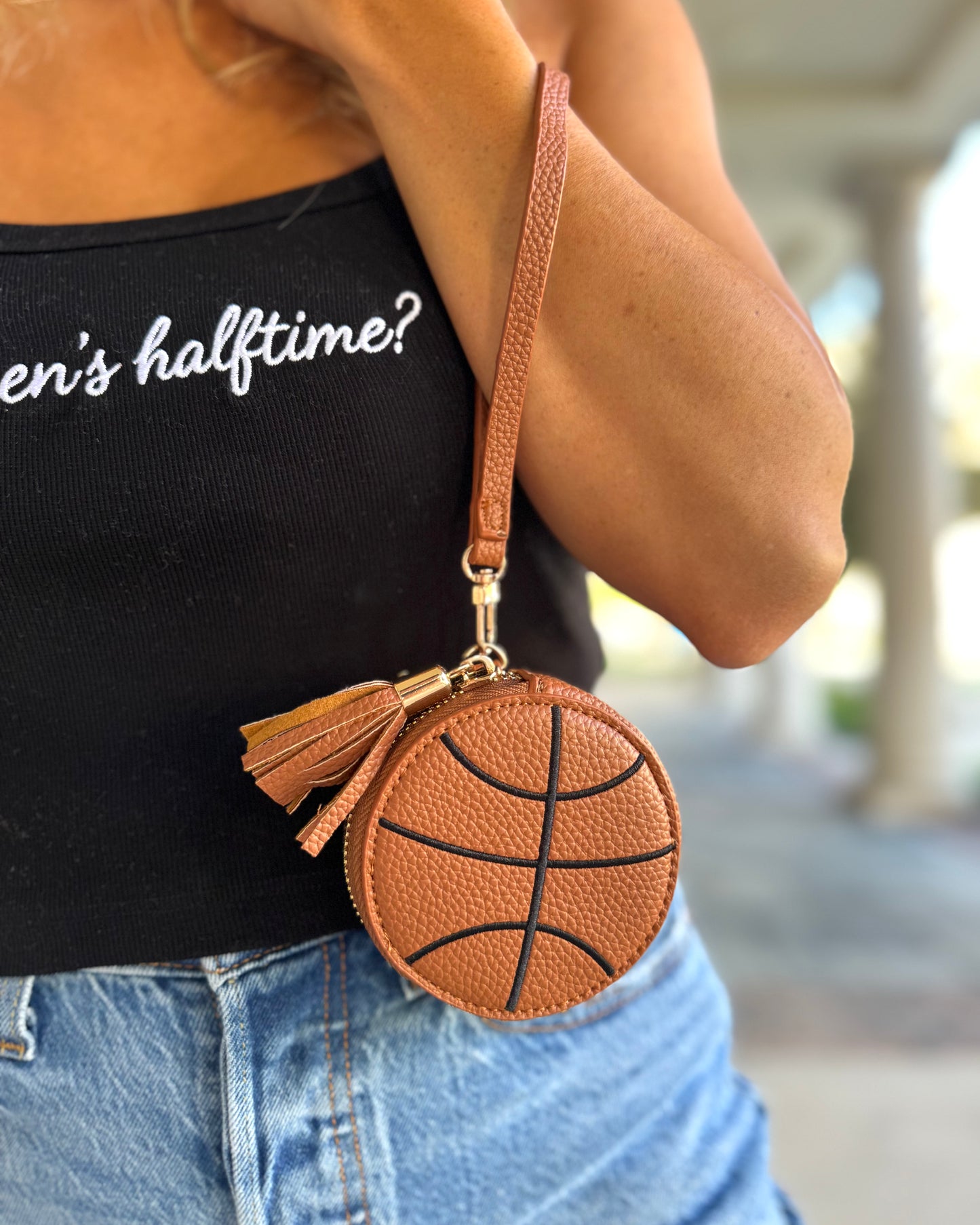 Basketball Faux Leather Wristlet