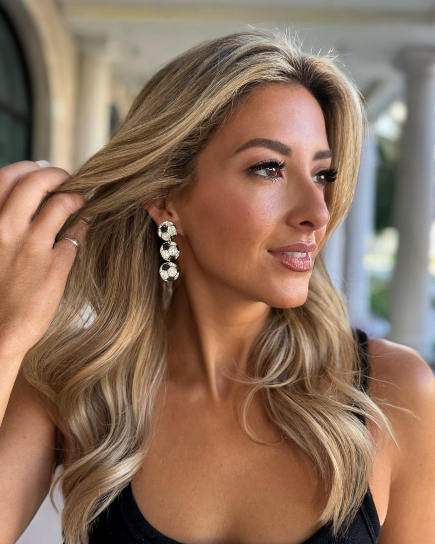 Glitter Triple Drop Soccer Earring
