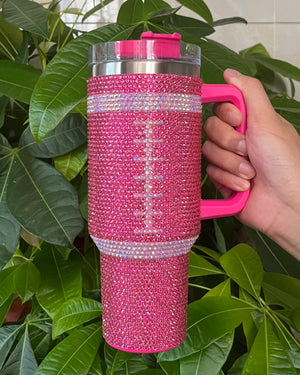 LIMITED EDITION Pink Crystal Football "Blinged Out" 40 Oz. Tumbler (Pre-Order Ships 8/20) - Live Love Gameday®