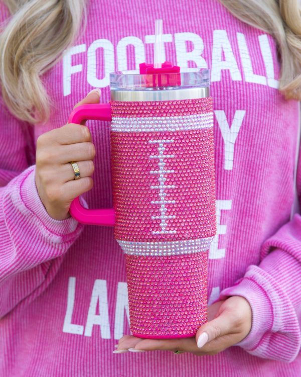 LIMITED EDITION Pink Crystal Football Blinged Out 40 Oz. Tumbler