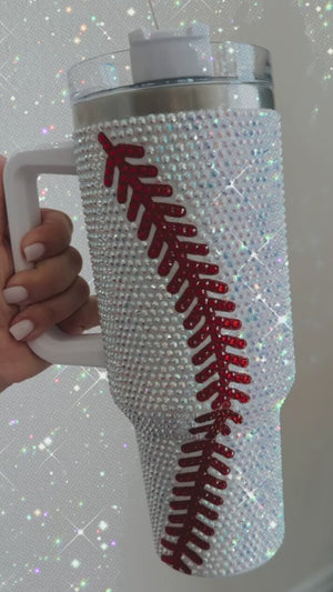 Pre-Order: Crystal Baseball White/Red "Blinged Out" 40 Oz. Tumbler (Ships Approx. 5/15)