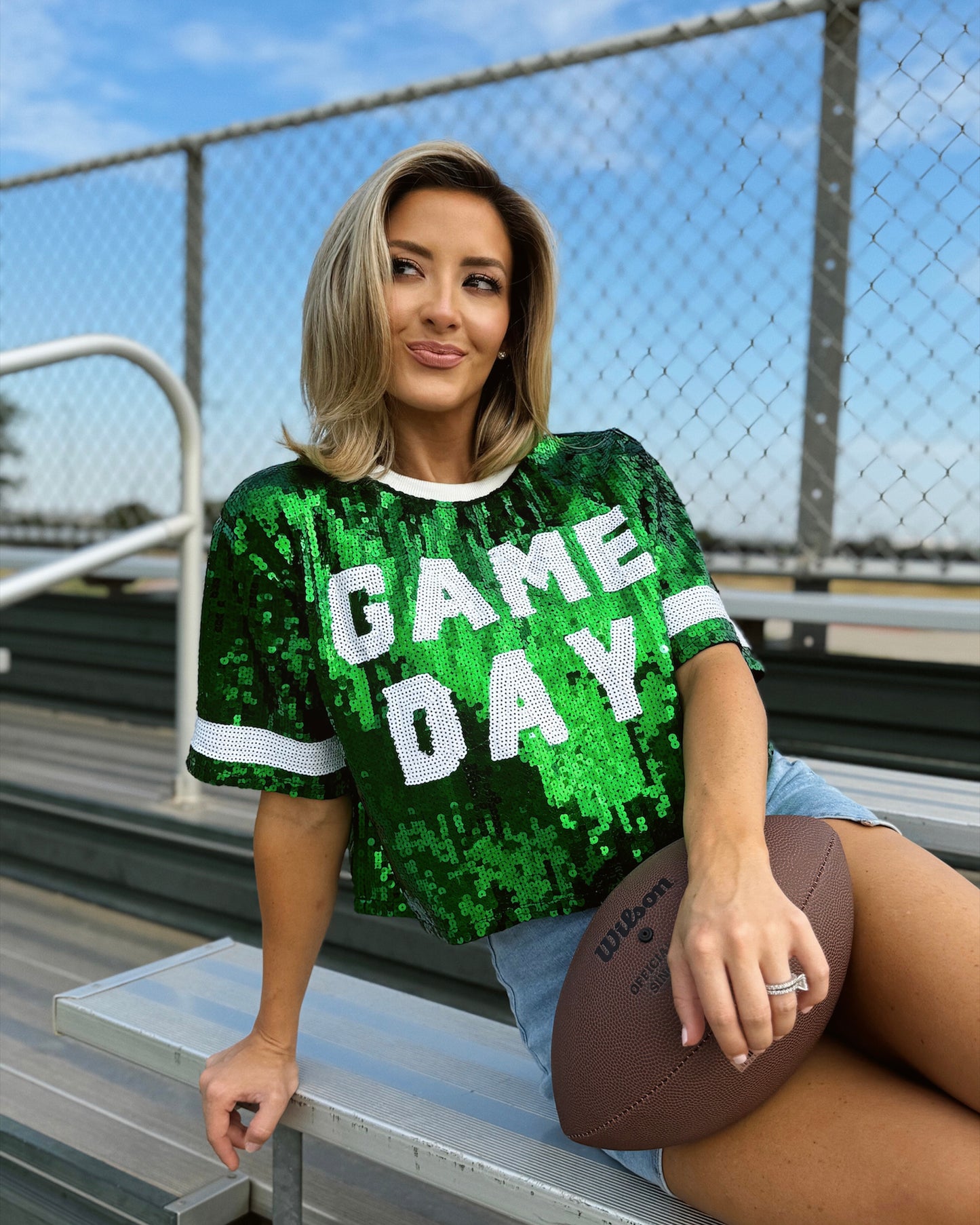 BLACK FRIDAY: Green “Game Day” Sequin Crop (Ships Approx. 1/15)