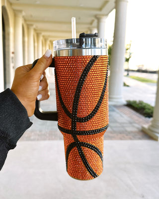 Crystal Softball Yellow/Red Blinged Out 40 Oz. Tumbler (Ships Approx.  1/30)