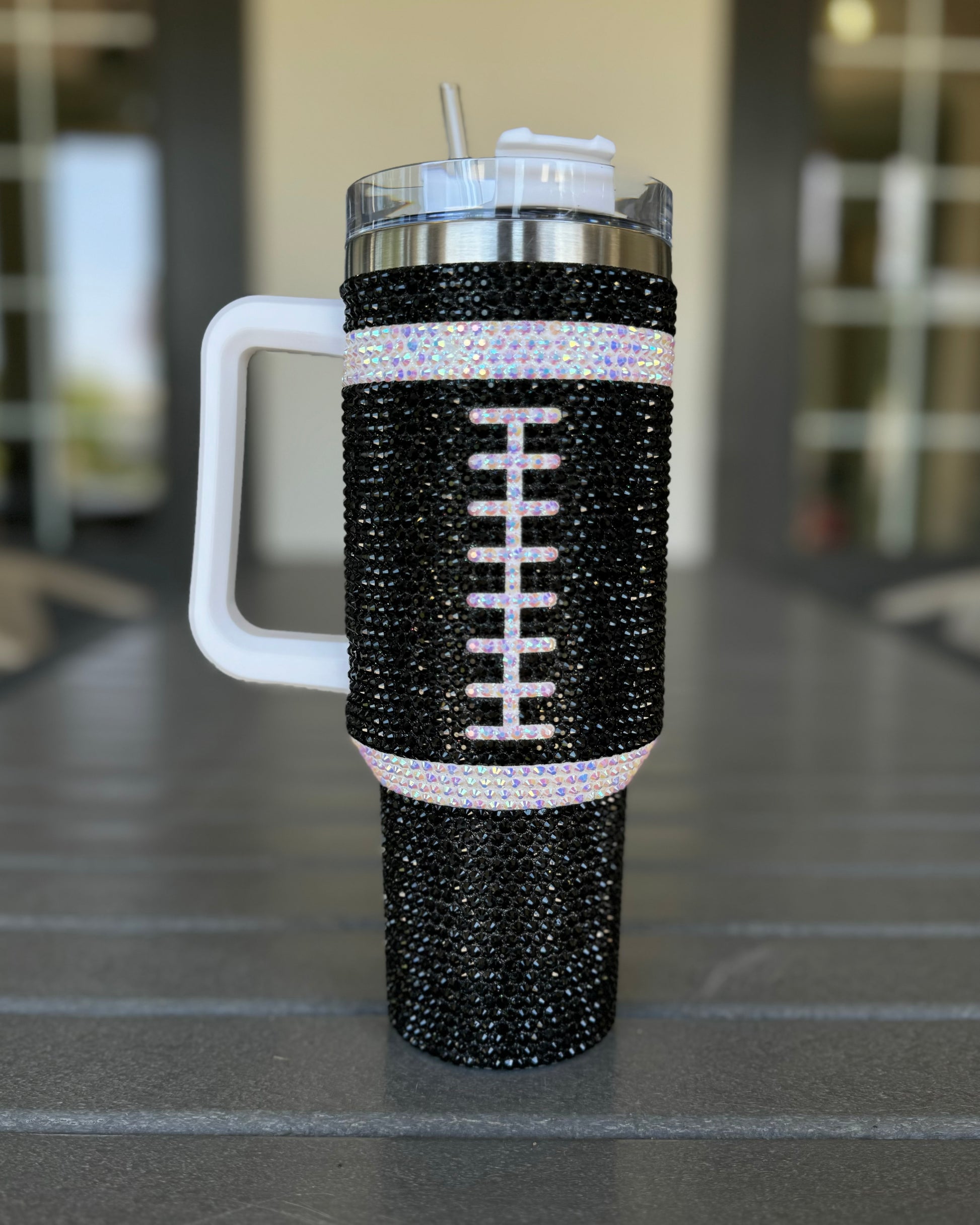 Pre-Order: Crystal BLACK "Team Spirit" FOOTBALL 40 Oz. Tumbler (Ships Approx. 7/15) - Live Love Gameday®