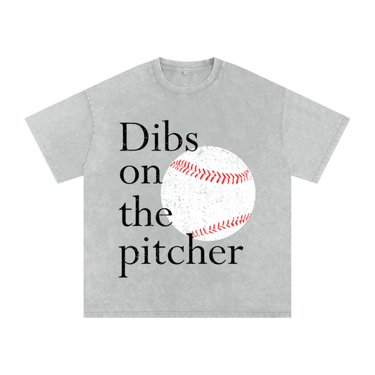 "Dibs On The Pitcher" Snow Washed Oversized Cotton Tee