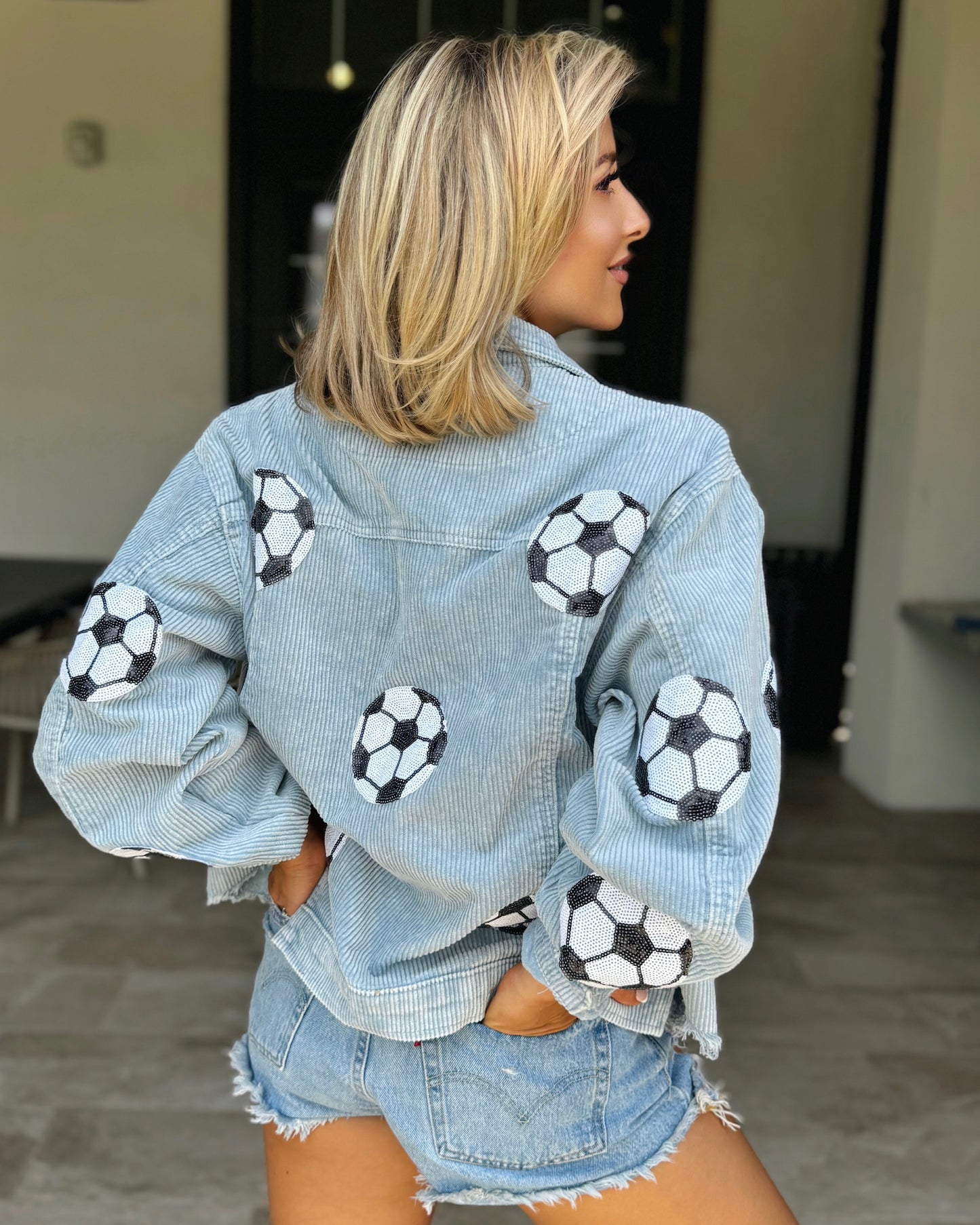 Light Blue Corduroy Sequin SOCCER Jacket