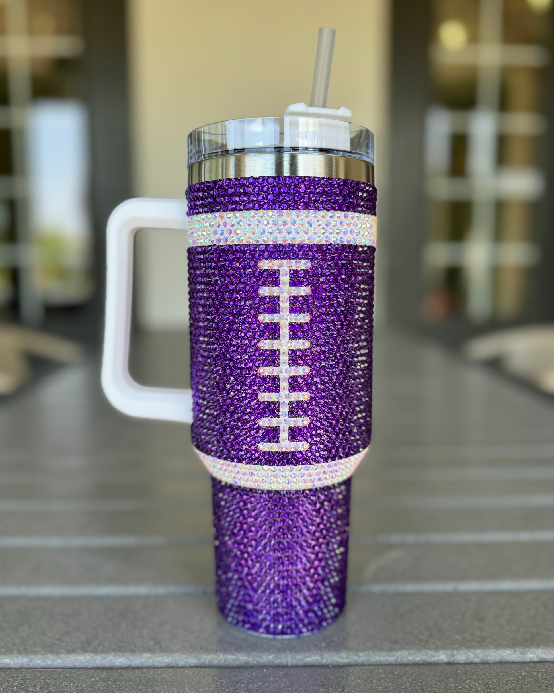 Pre-Order: Crystal PURPLE "Team Spirit" FOOTBALL 40 Oz. Tumbler (Ships Approx. 7/15) - Live Love Gameday®