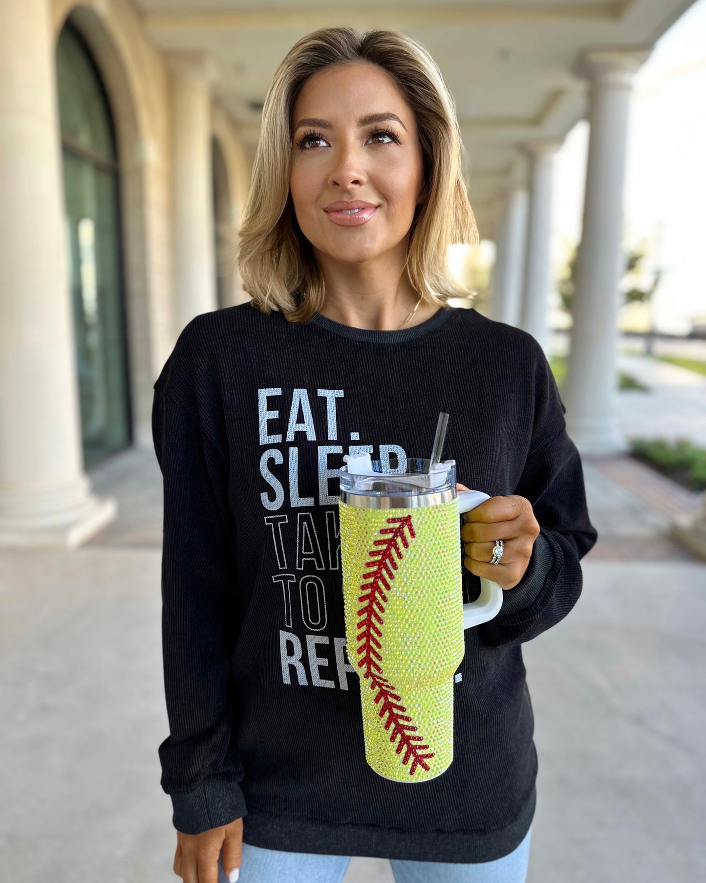 Crystal Softball Yellow/Red "Blinged Out" 40 Oz. Tumbler - Live Love Gameday®