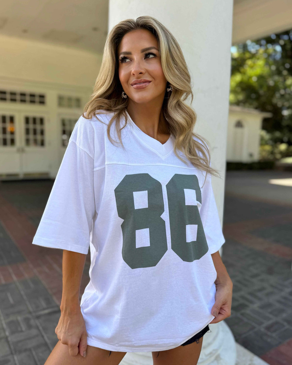 Off-White + Olive Cotton Oversized "86" Jersey