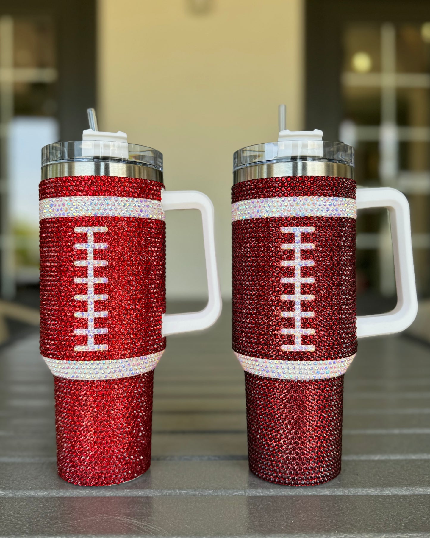 Pre-Order: Crystal BURGUNDY/MAROON "Team Spirit" FOOTBALL 40 Oz. Tumbler (Ships Approx. 7/15) - Live Love Gameday®