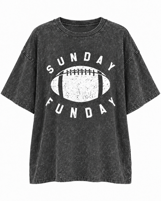 Washed Black "Sunday Funday" Oversized Mineral-Washed Tee