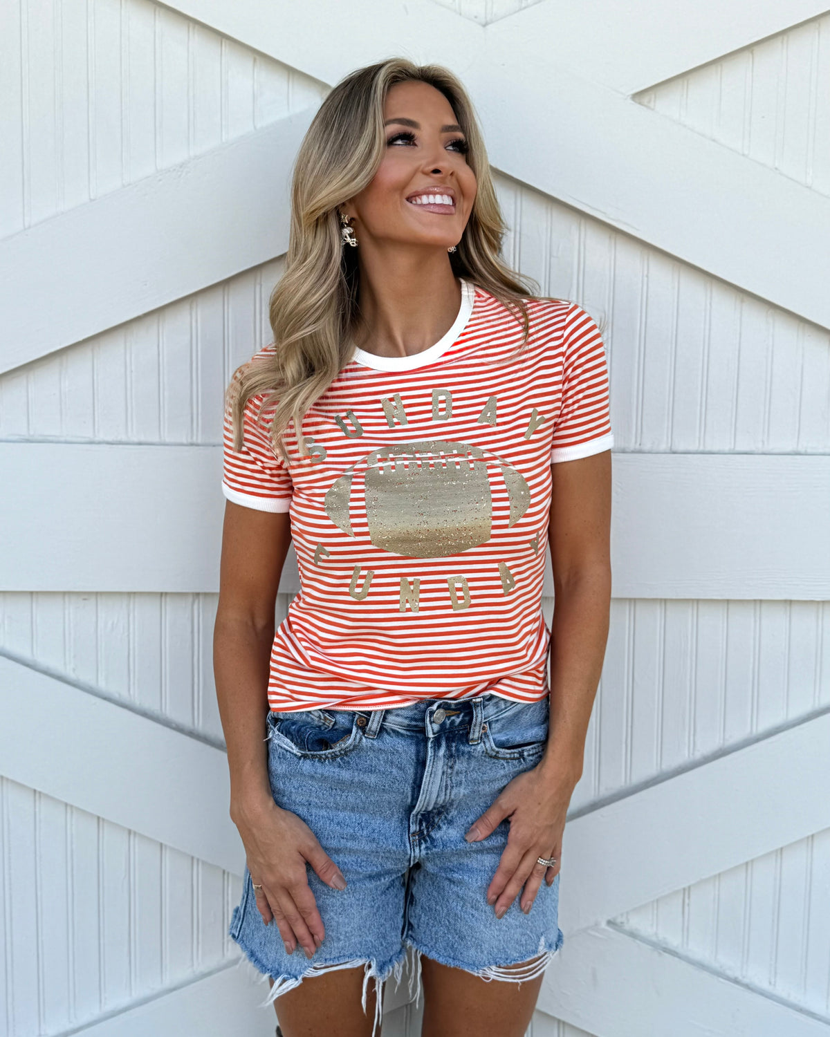 Orange Stripe "Sunday Funday" Tee