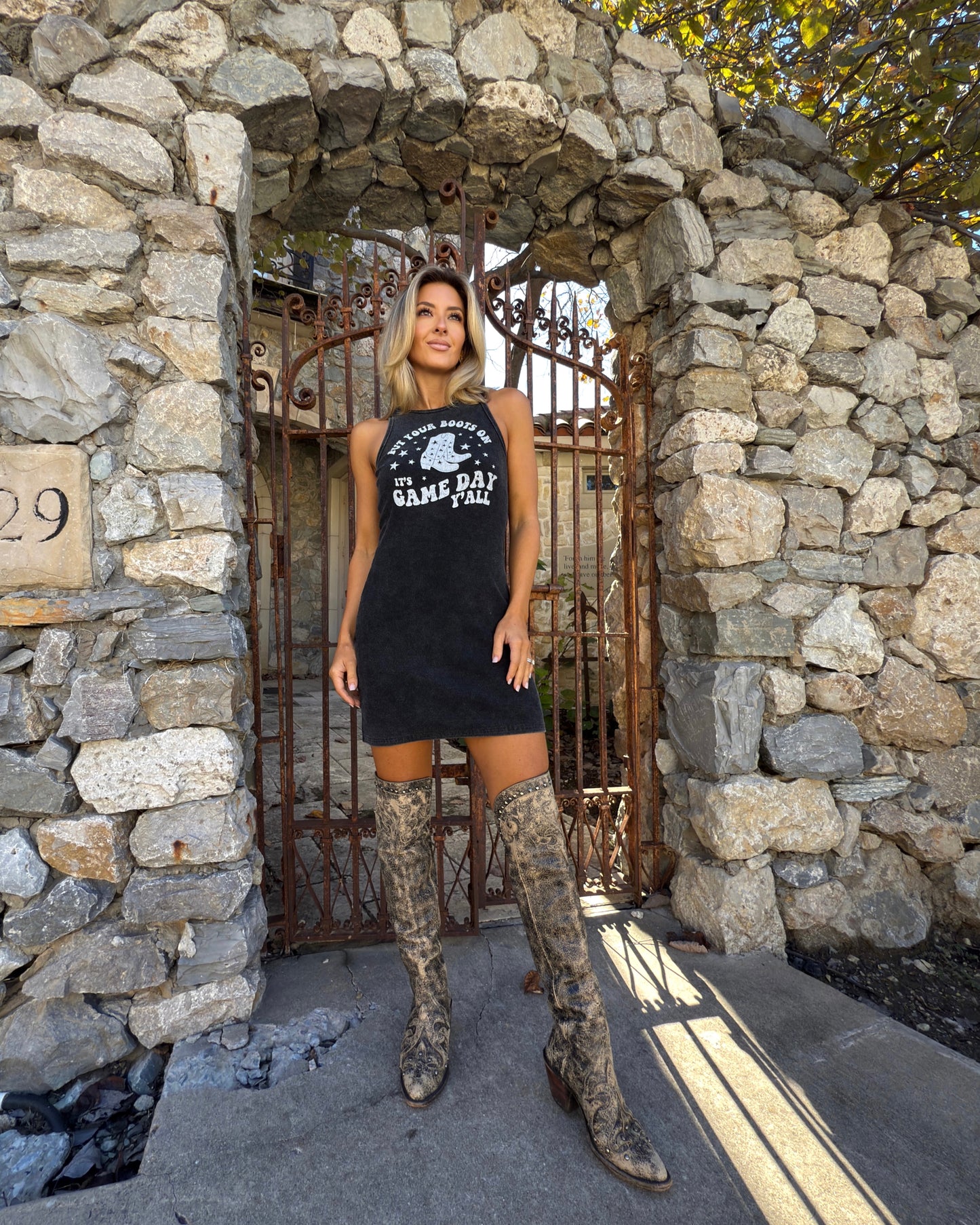 Charcoal Gray “Put Your Boots On It’s Game Day Y’all” Fitted Mini Dress