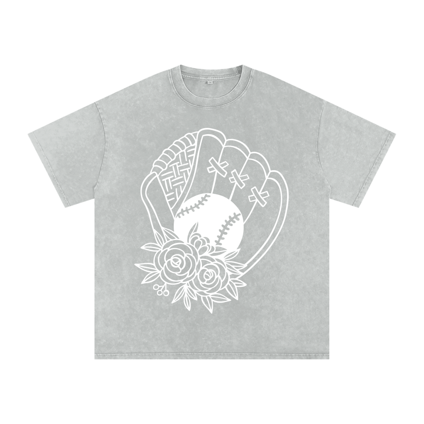 "Floral Glove" Snow-Washed Oversized Cotton Tee