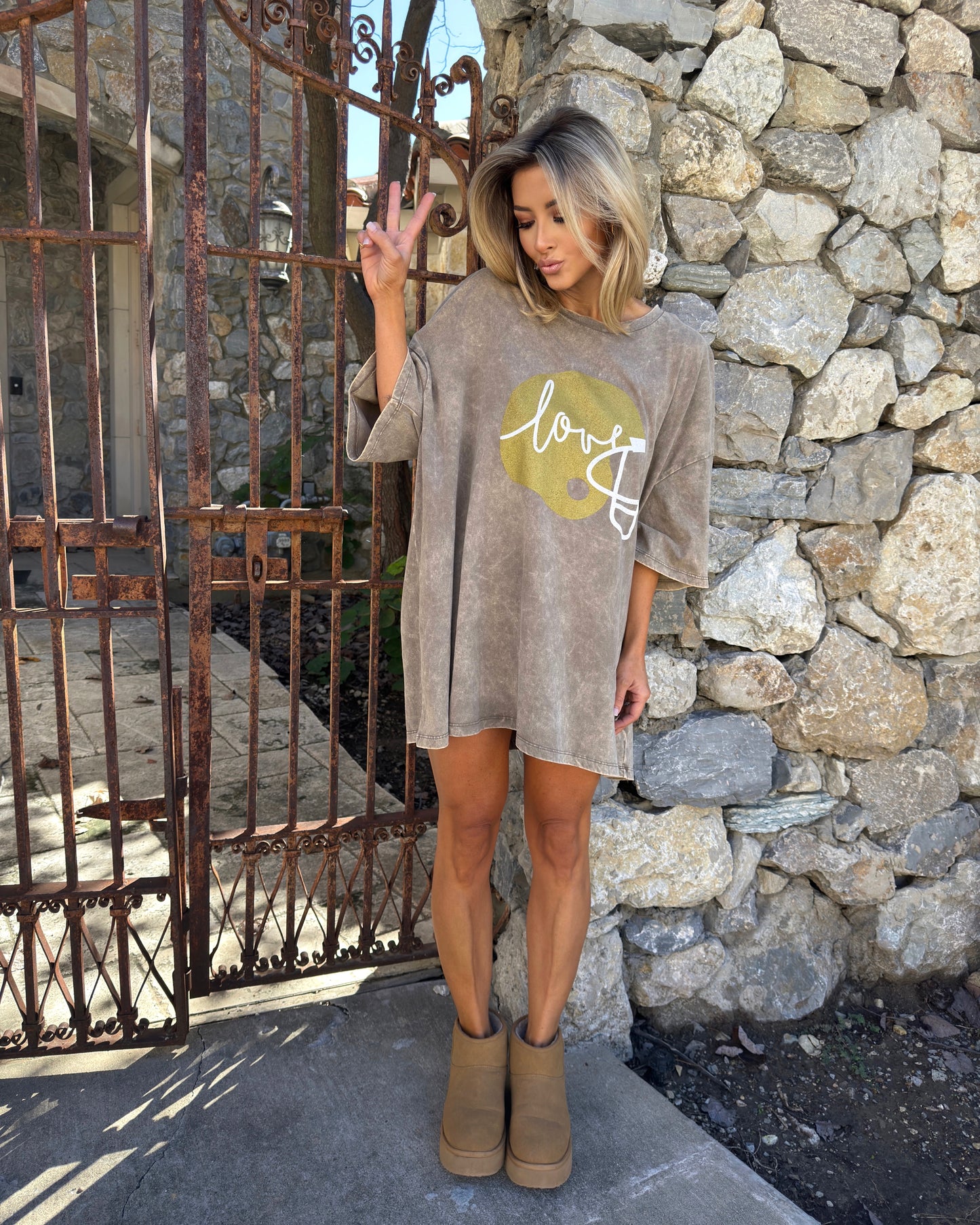 Metallic Gold/Mocha Super Oversized “Football Helmet” Top