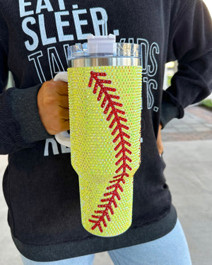 Crystal Softball Yellow/Red "Blinged Out" 40 Oz. Tumbler - Live Love Gameday®