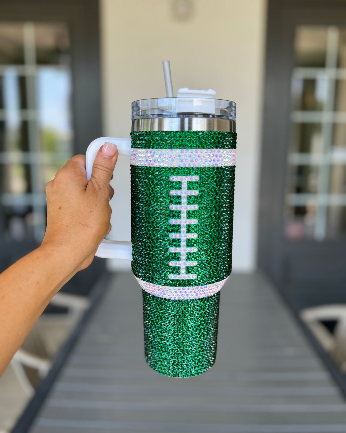 Pre-Order: Crystal GREEN "Team Spirit" FOOTBALL 40 Oz. Tumbler (Ships Approx. 7/15) - Live Love Gameday®