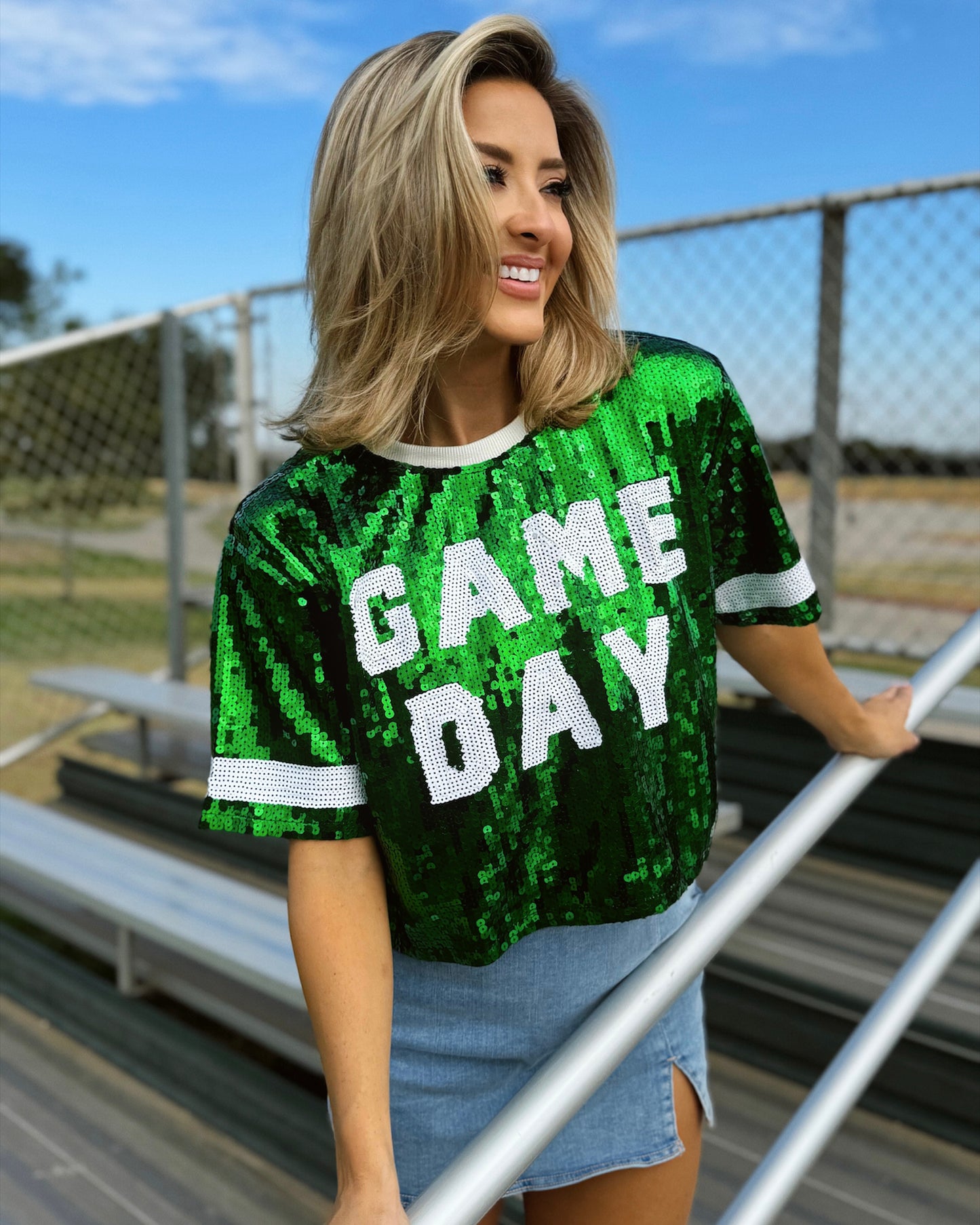 BLACK FRIDAY: Green “Game Day” Sequin Crop (Ships Approx. 1/15)