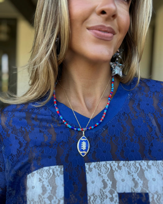 Blue/Red Sidelines Beaded Necklace