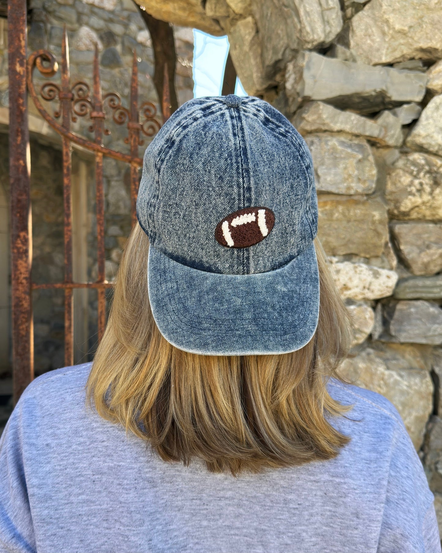 Denim Football Icon Chanille Patch Cap