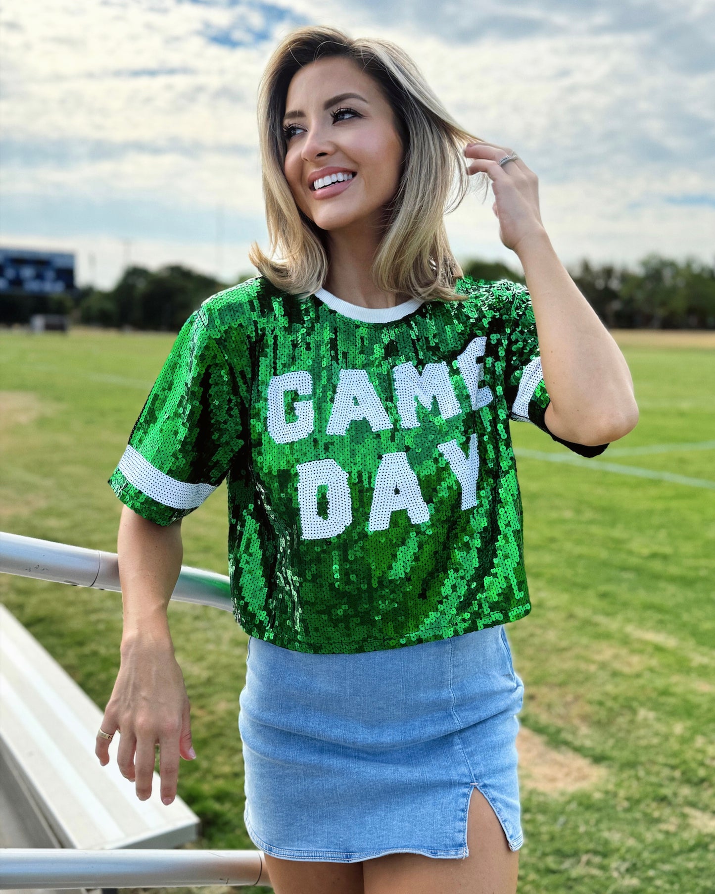 BLACK FRIDAY: Green “Game Day” Sequin Crop (Ships Approx. 1/15)