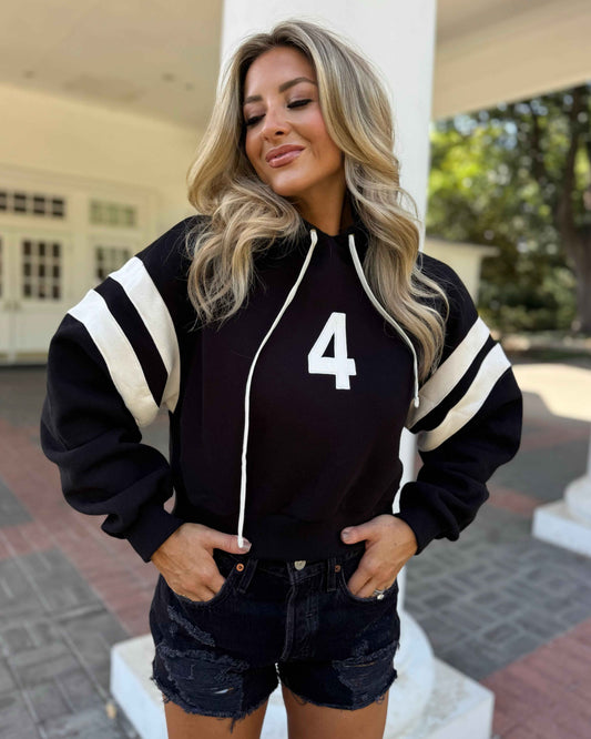 Black Fourth Quarter Vintage Cropped Hoodie
