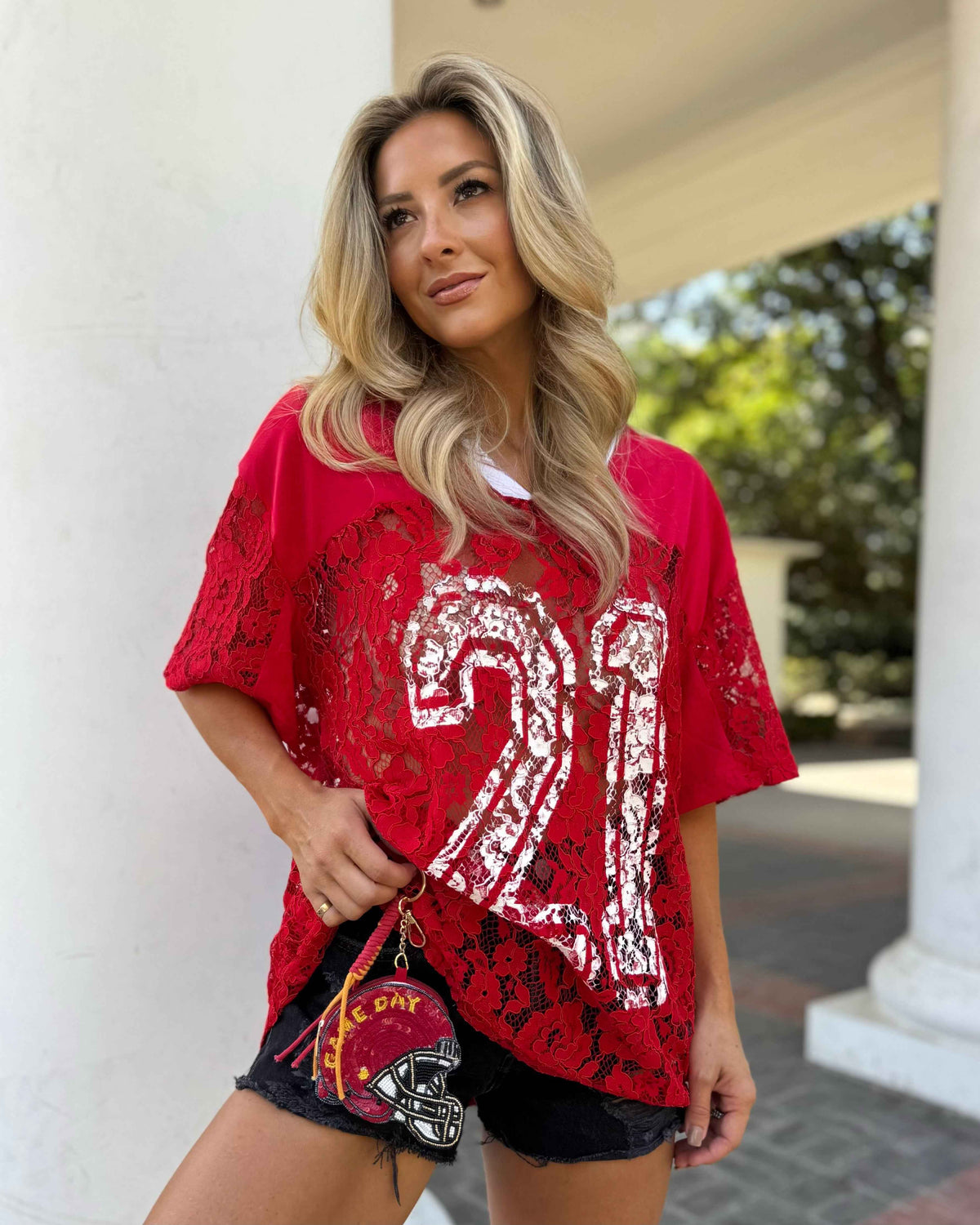 Sequin Red + Gold Helmet Coin Purse Keychain