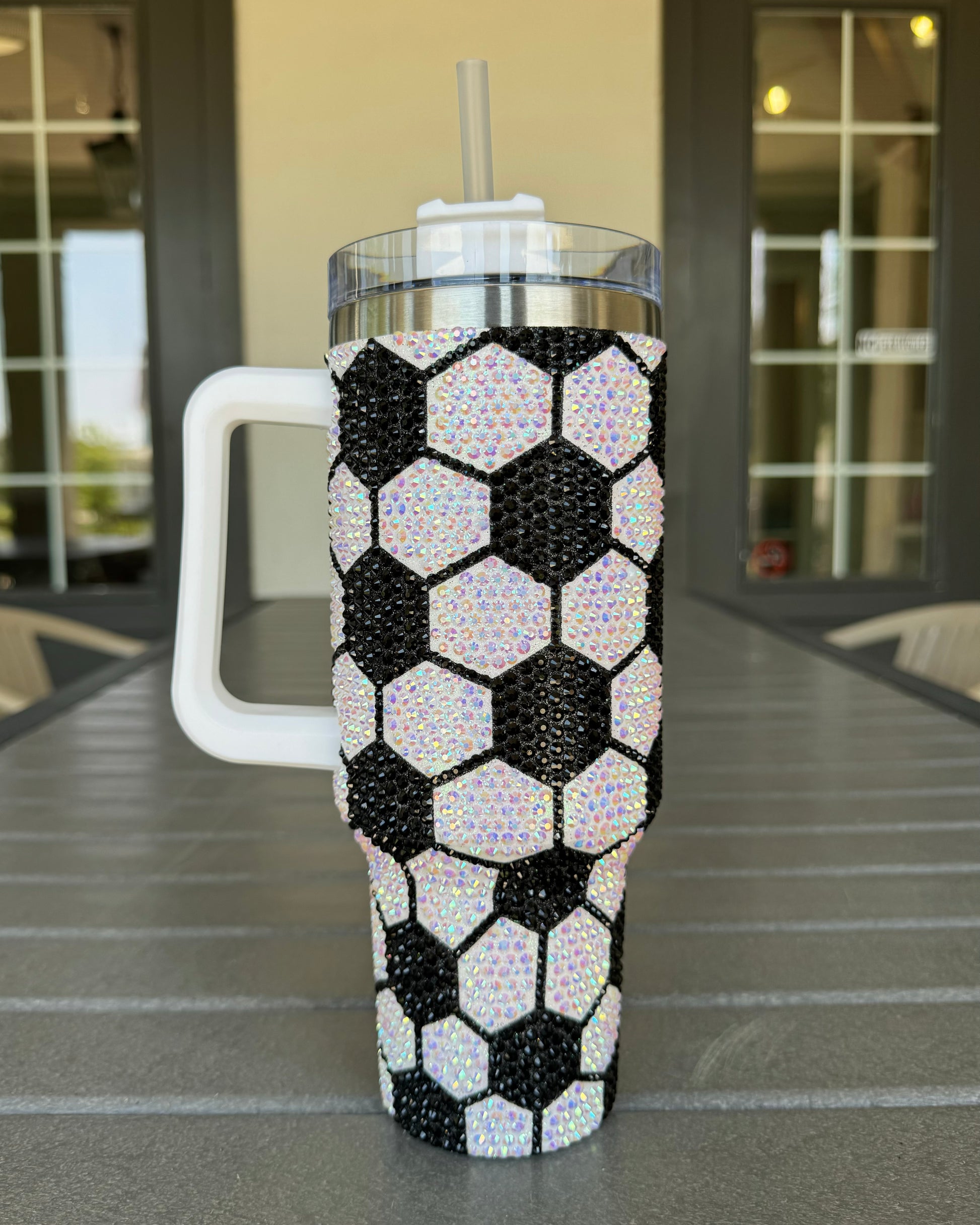 Pre-Order: Crystal "All Over" Soccer Ball Pattern 40 Oz. Tumbler (Ships Approx. 7/15) - Live Love Gameday®