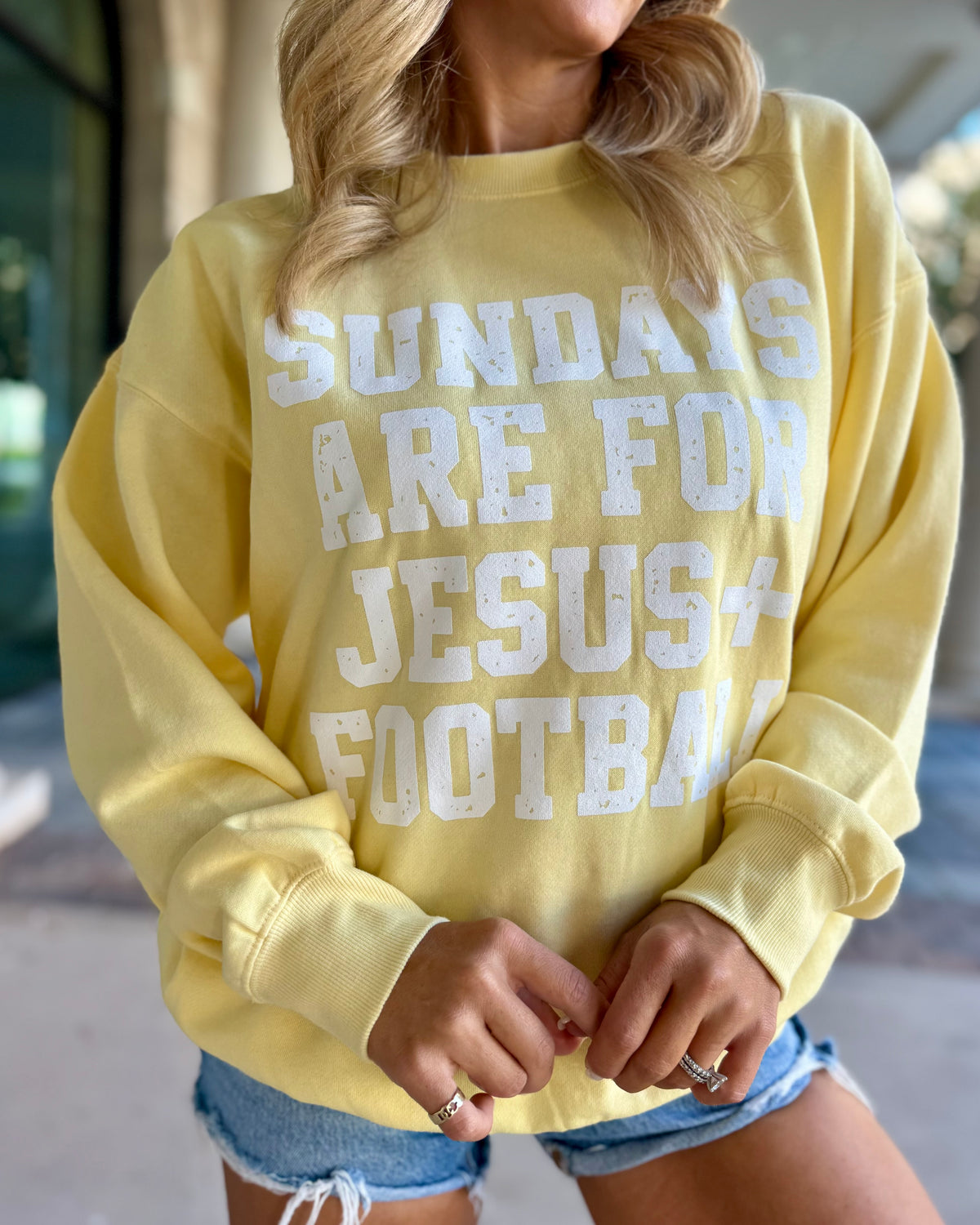 Butter Yellow "Sundays Are For Jesus + Football" Sweatshirt