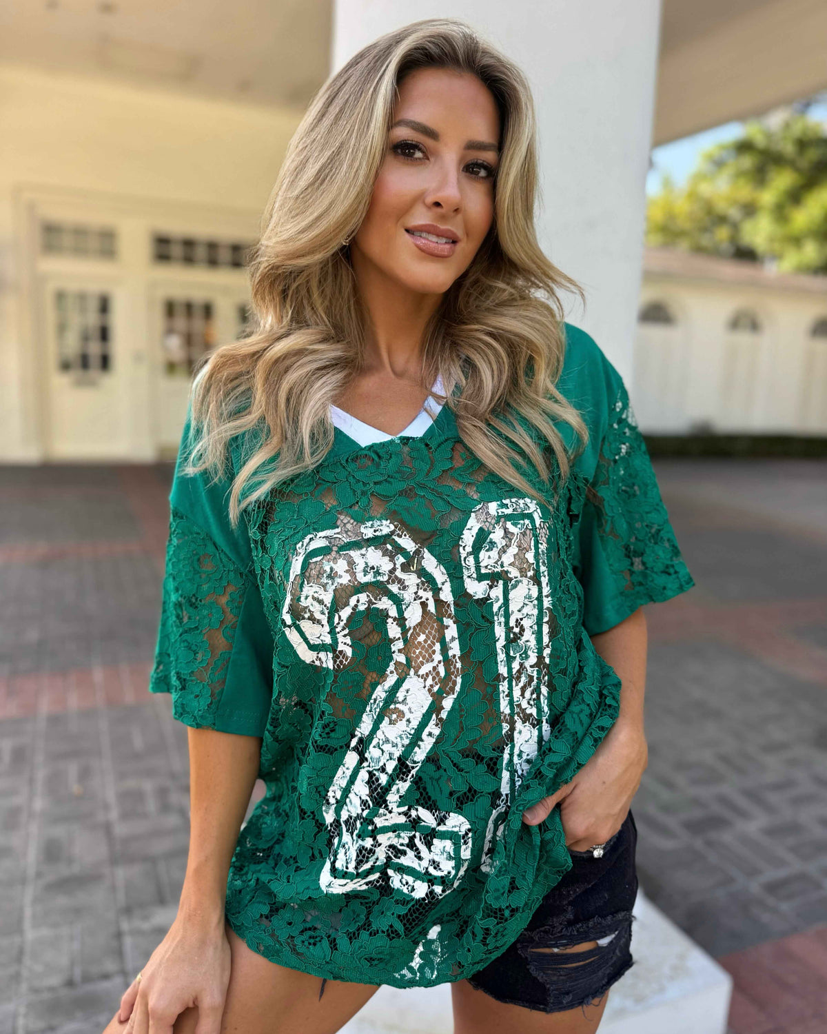 Green Lace Up "21" Jersey