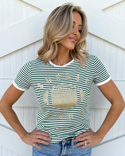 Green Stripe "Sunday Funday" Tee