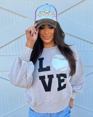 Mocha Stacked “LOVE” Baseball Pullover - Live Love Gameday®