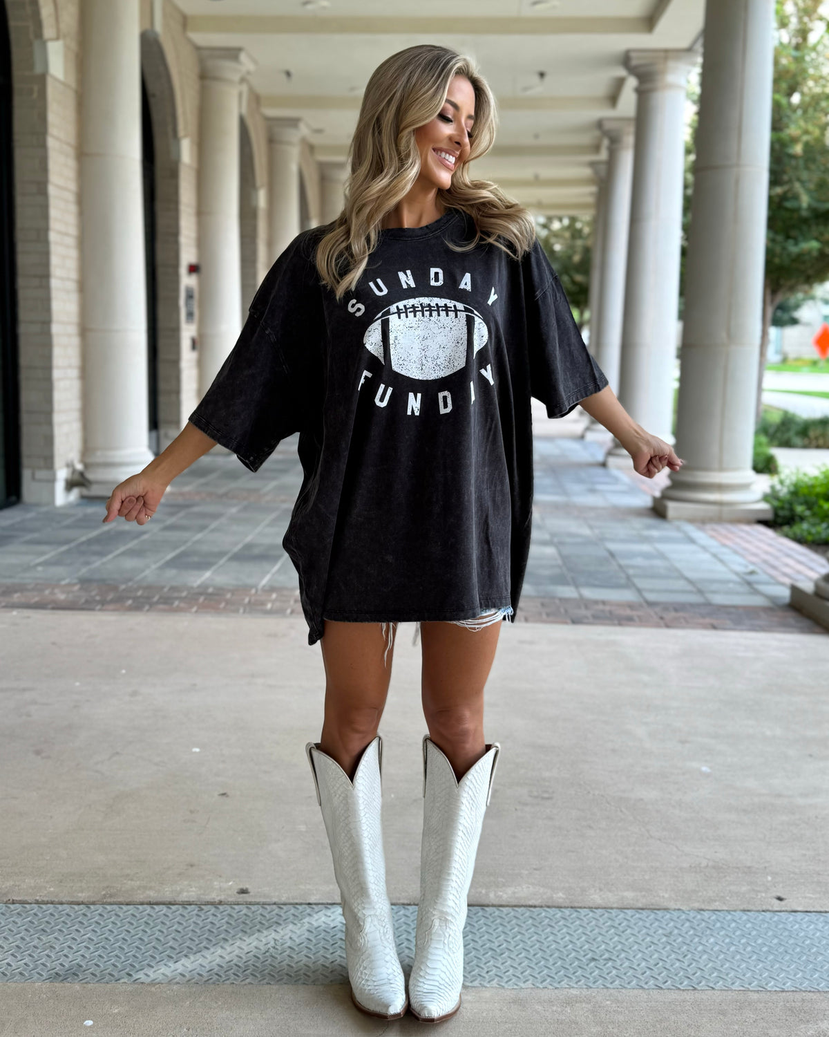 Washed Black "Sunday Funday" Oversized Mineral-Washed Tee