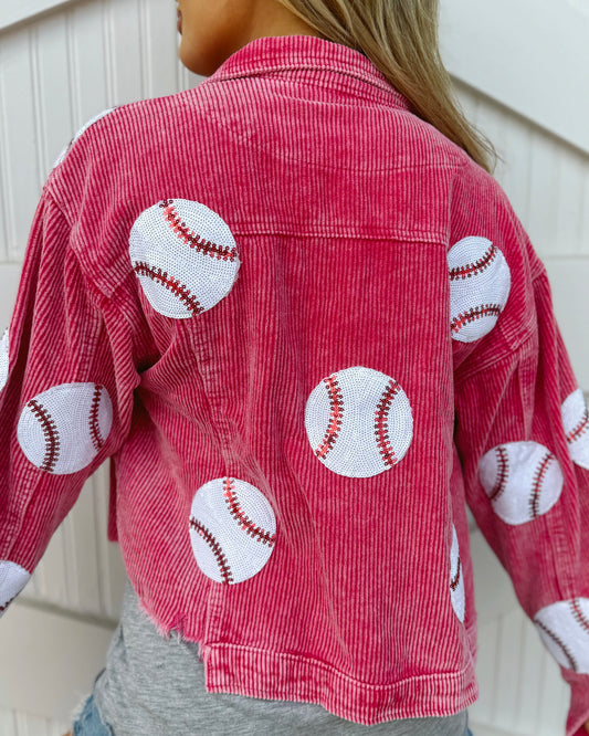 Pre-Order: Hot Pink Corduroy Sequin BASEBALL Jacket (Ships Approx. 6/20) - Live Love Gameday®