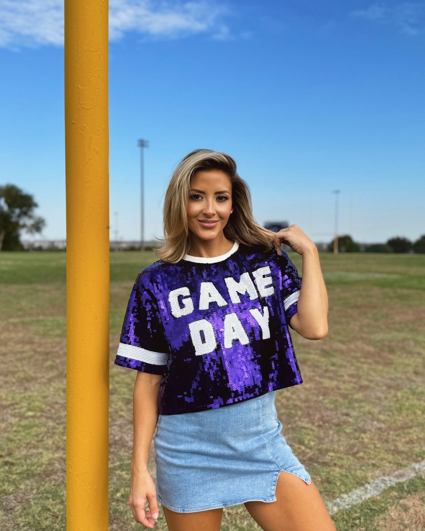 BLACK FRIDAY: Purple “Game Day” Sequin Crop (Ships Approx. 1/15)