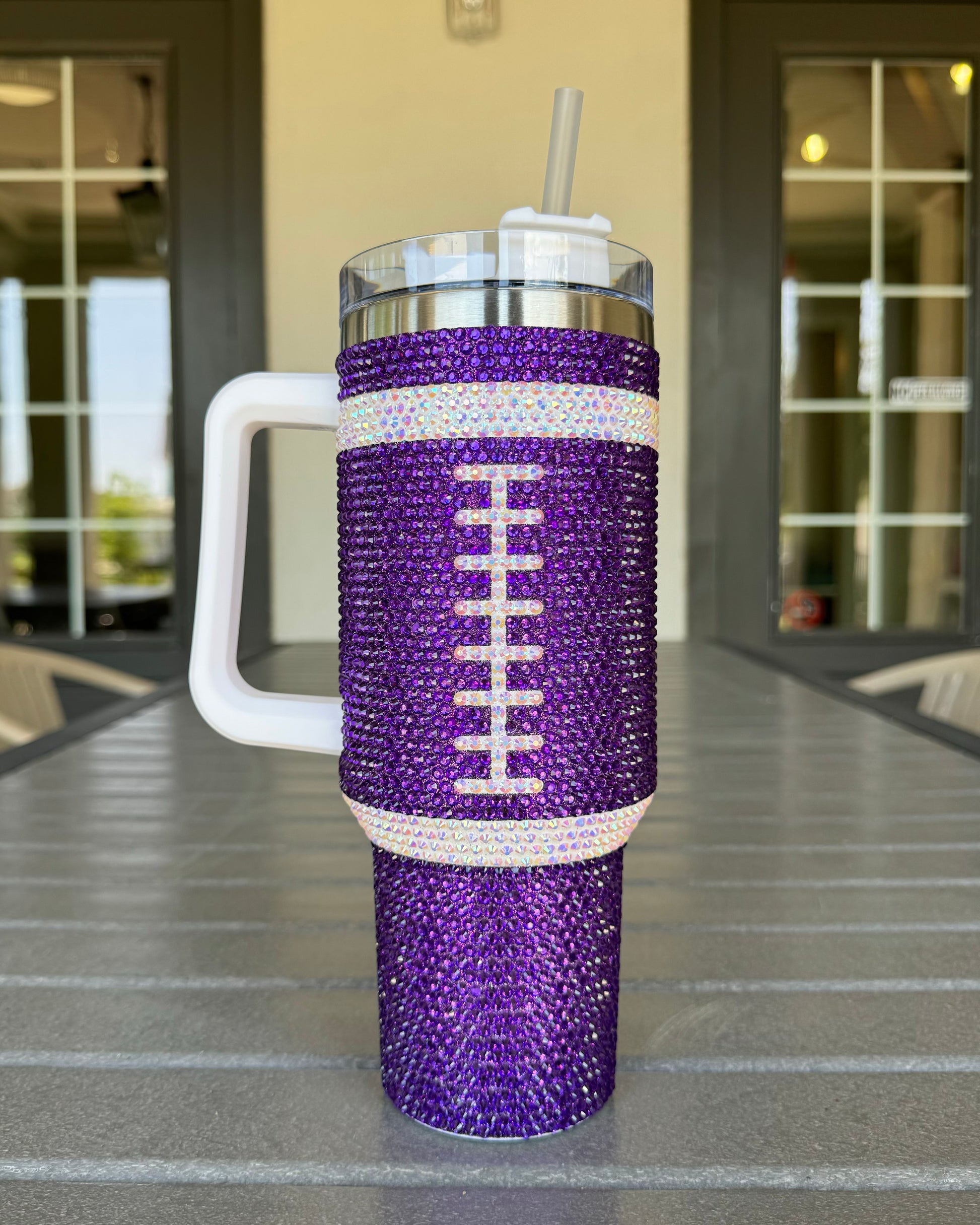 Pre-Order: Crystal PURPLE "Team Spirit" FOOTBALL 40 Oz. Tumbler (Ships Approx. 7/15) - Live Love Gameday®