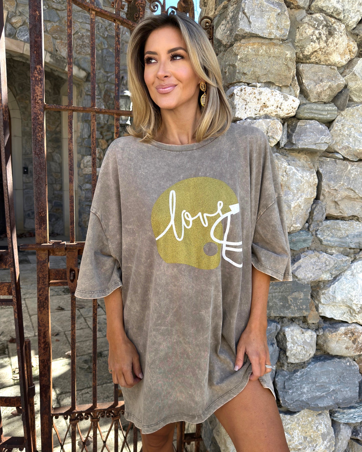 Metallic Gold/Mocha Super Oversized “Football Helmet” Top