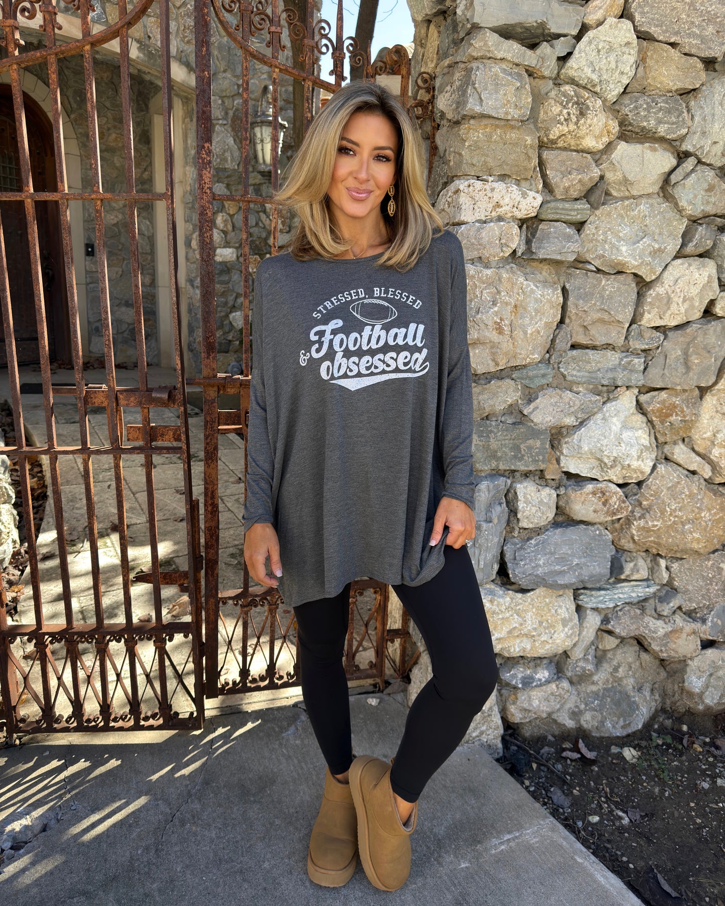 Charcoal Super Soft “Stressed, Blessed & Football Obsessed” Swing Tunic